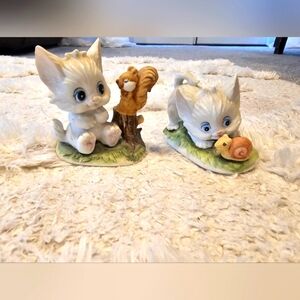 Set of 2 Kitten Raccoon Kitten Snail Ceramic Figures Home Decor Accents
